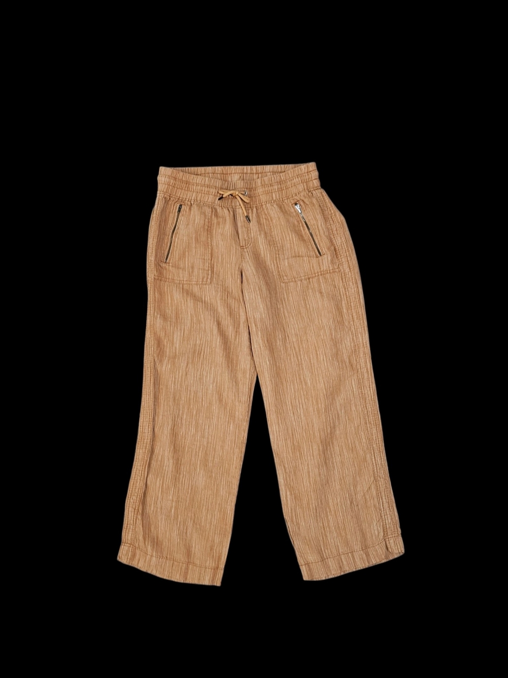 Athleta Cabo Linen Textured Wide Leg Pants Size 10 Brown Striped Drawstring 6576 - Picture 2 of 13